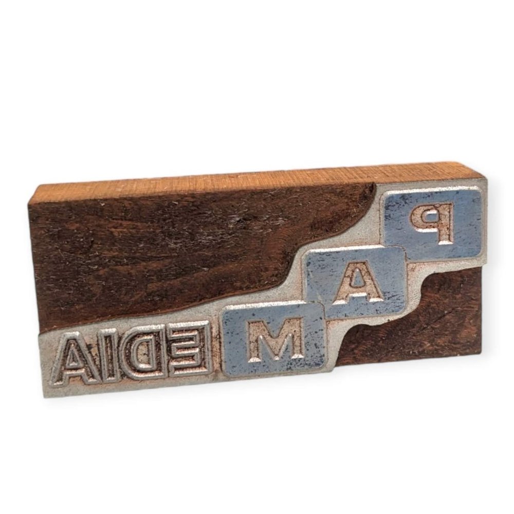 Vintage Letterpress Printing Wood Block: PAMedia logo